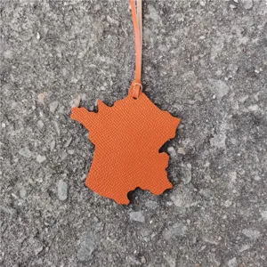 Orange leather France map bag charm stylish car hanging ornament decorative pendant accessory
