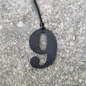 Black leather number 9 bag charm DIY pendant accessory for personalized styling