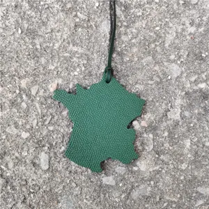 Green leather France map bag charm and car hanging pendant accessory for women and girls