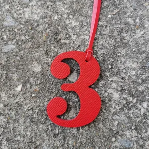 Red leather number 3 bag charm DIY pendant lucky number accessory for handbag decoration