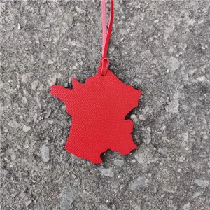 Red leather France map bag charm car pendant stylish leather accessory for women stylish design