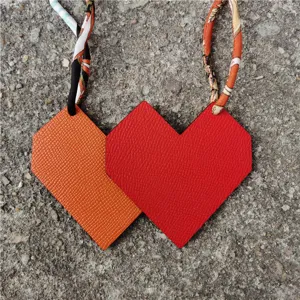 Luxury Cattle Hide Double Sided Heart Bag Charm Printed Silk Rope Leather Rhombus Pattern Candy Color Women Bag Ornament