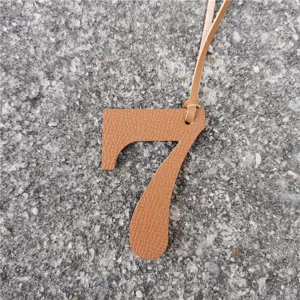 Pelle numero 7 borsa ciondolo arancione cifra pendente DIY accessorio per portafoglio portachiavi