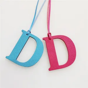 Luxurious Cowhide Leather Capital Letter D Bag Charm Lychee Pattern Purse Pendant With Strap Women Fashion Bag Accessories