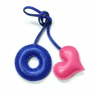Handmade Genuine Leather O Letter Donut and Heart Bag Charm Hand-Stitched Leather Pendant for Women Handbag Keychain Accessory
