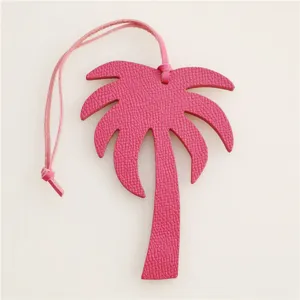 Pink leather palm tree bag charm, stylish purse pendant and car hanging accessory for women.