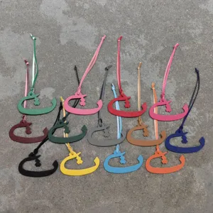 Genuine Leather Arabic Letter Bag Charm Modern Minimalist Pebbled Texture Car Hanging Ornament Solid Color Leather Strap Pendant Keychain Accessory