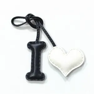 Handmade leather letter I and heart bag charm, stylish stitched keychain and car pendant.