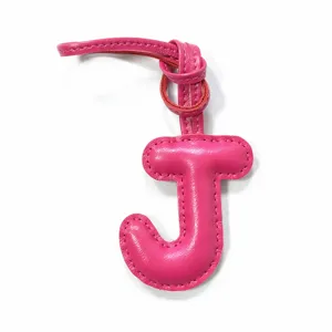 Pink leather letter J bag charm initial pendant for handbags and car accessories detail view