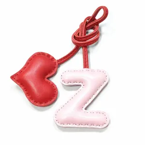 Handmade leather letter Z and heart bag charm pendant for women handbag keyring accessory
