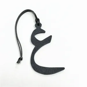 Black leather Arabic letter bag charm pendant with strap for women handbag decoration accessory.