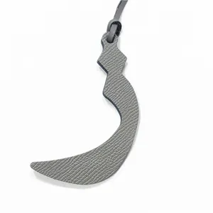 Grey leather Arabic letter bag charm, stylish purse accessory and minimalist handbag pendant.