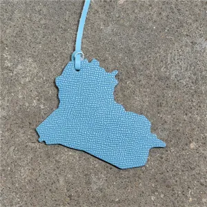 Blue Iraq Map Leather Bag Charm Cute Keychain Pendant Fashion Accessory for Handbags