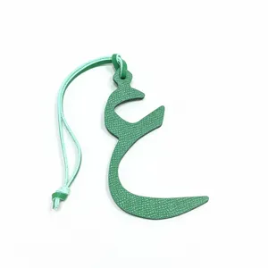 Green leather Arabic letter bag charm stylish mini purse pendant accessory for women daily use