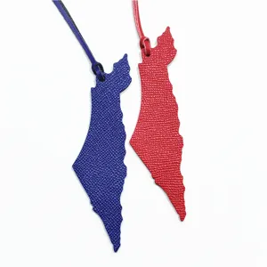 Creatieve Echt Lederen Kaart Vormige Tashanger Gepersonaliseerde Geografische Patroon Portemonnee Decoratie Handgemaakte Hanger