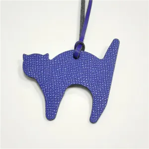 Cute purple leather cat bag charm, stylish animal pendant ornament for women handbags.
