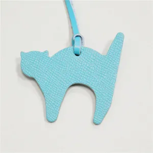 Cute blue leather cat bag charm pendant for women handbag accessory stylish cute kitty design