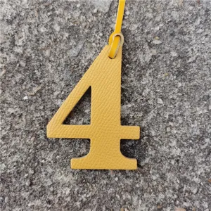 Yellow leather number 4 bag charm DIY pendant lucky number accessory for handbags and backpacks