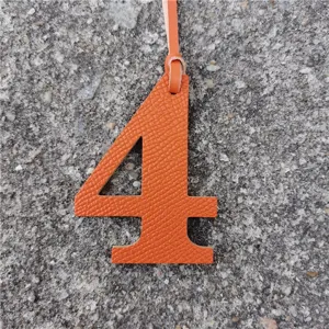Orange leather number 4 bag charm DIY pendant stylish accessory for handbags and backpacks
