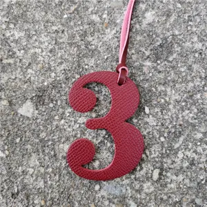 Leather number 3 bag charm pendant, stylish lucky number accessory for DIY purse decor.