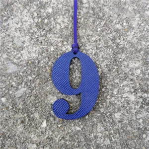 Purple leather number 9 charm pendant bag accessory DIY hanging decoration detail