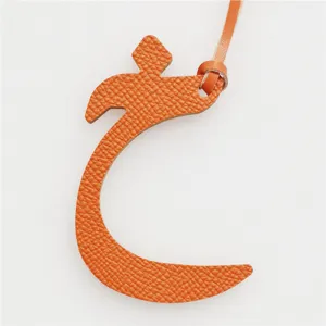 Orange leather Arabic letter bag charm, luxury style handbag pendant key chain accessory