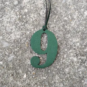 Green leather number 9 bag charm DIY pendant accessory for stylish daily decoration and matching.
