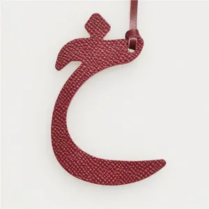 Arabic letter leather bag charm pendant, burgundy keyring accessory for women handbags.