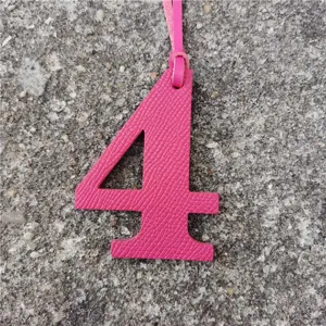 Hot pink leather number 4 bag charm DIY pendant fashion accessory for stylish handbags