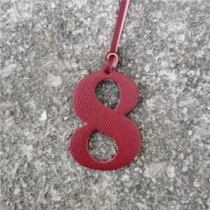 Red leather number 8 charm DIY pendant stylish accessory for bags and purses decor