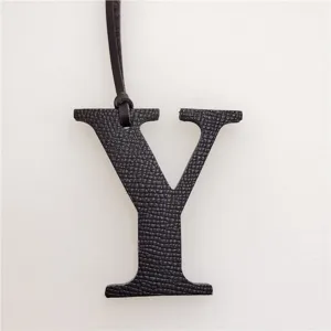 Black leather letter Y bag charm initial pendant purse accessory for everyday use