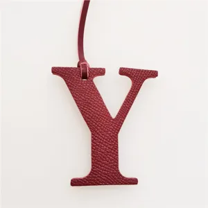 Burgundy Leather Letter Y Bag Charm Initial Pendant Elegant Purse Accessory Hang Ornaments