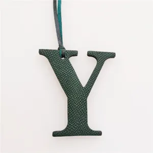 Green leather letter Y bag charm initial pendant luxury style fashion handbag accessory key chain