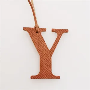 Brown leather letter Y bag charm initial pendant purse accessory for personalized styling