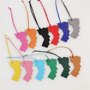 Colorful leather map shape bag charm stylish keychain pendant accessory for handbag decor