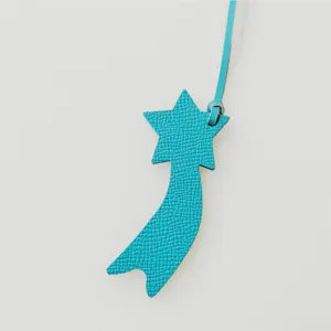Echt lederen ster vorm tas bedel hanger, blauwe lederen accessoire voor dames handtassen.