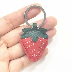 Cute leather strawberry keychain bag charm and car key ring pendant for women gift