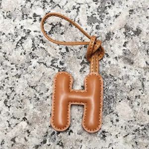 Leather Letter H Bag Charm Camel Initial Pendant Handmade Style Keyring Accessory for Women