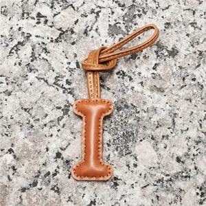 Light brown leather alphabet bag charm letter I pendant for women handbags and car decor