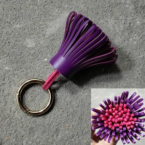 Doppellagige Leder Quaste Tasche Anhänger lila rosa süßer Schlüsselanhänger Accessoire