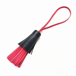 Zweifarbiger Leder Quasten Taschenanhänger mit langem Riemen, elegantes Accessoire.