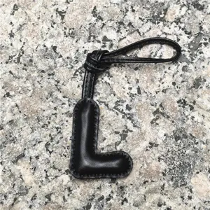 Black leather letter L bag charm initial keychain purse accessory for women daily decoration