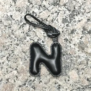 Black leather letter N bag charm alphabet pendant key chain chic purse accessory car keyring