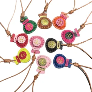 Handcrafted genuine leather lucky pouch keychain candy color bag charm pendant accessories