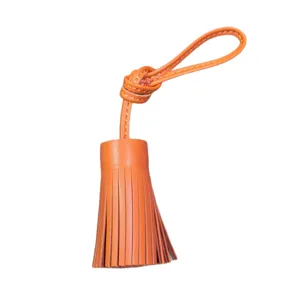 Genuine leather tassel bag charm handmade car rearview mirror hanging pendant orange chic accessory