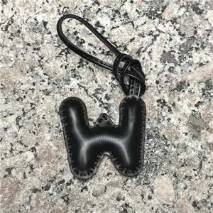 Black leather letter W bag charm initial pendant stylish purse accessory for women and car decor
