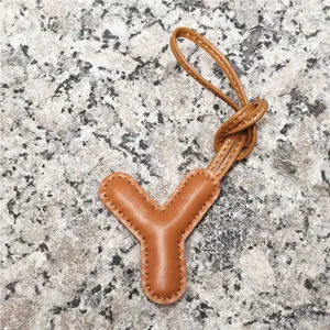 Light brown leather letter Y bag charm, initial keychain pendant for women handbags and car accessories.