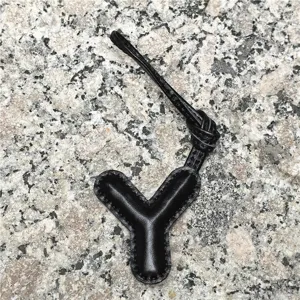 Black leather alphabet letter Y bag charm initial pendant purse accessory for women key chain.