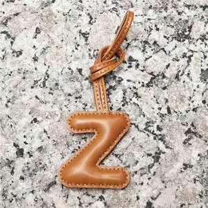Light brown leather alphabet Z bag charm, premium sheepskin initial pendant for women accessories
