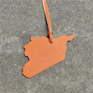 Orange leather Syria map bag charm car hanging ornament stylish leather keychain accessory for daily use